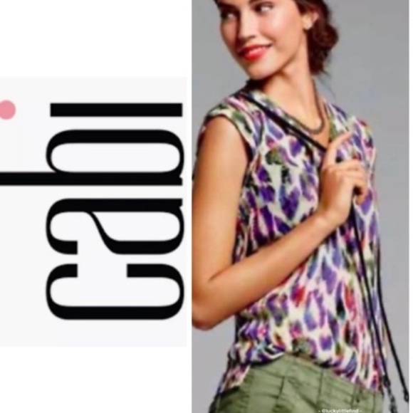 CAbi Tops - Cabi Style 5027 Plume Feather Print Multi Color